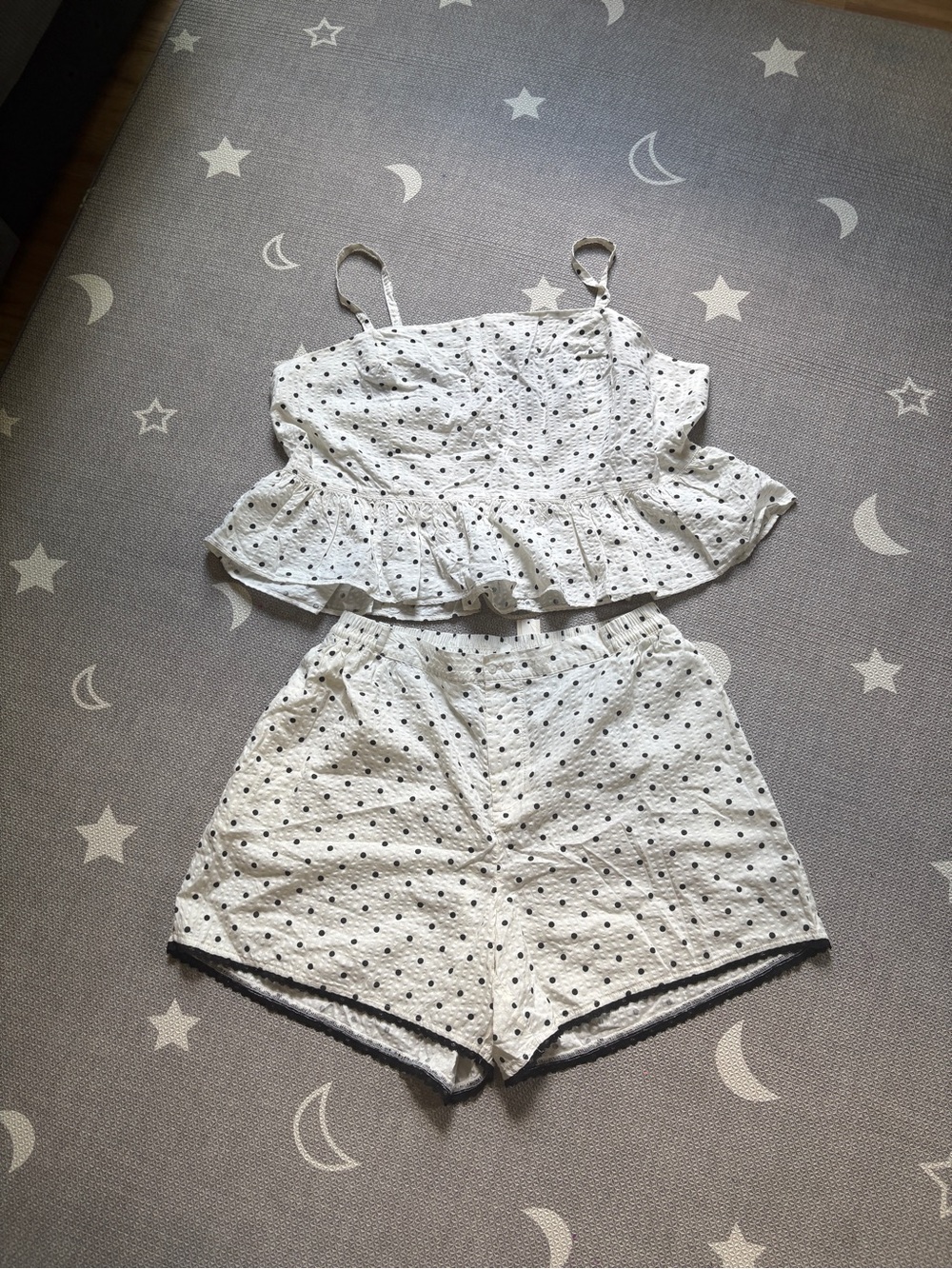 aerie White Polka Dot Crop Cami Set l-xl